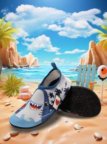 儿童户外沙滩鞋，男童浅蓝色鲨鱼网软底轻便透气游泳水鞋，适合户外、沙滩、万圣节派对 - 淺藍色 - 查看 2