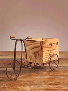 Wooden Tricycle Iron Flower Shelf (No Flowers/Plants), Suitable For Indoor/Outdoor Home Decor, Bedroom, Table, Cabinet, Ideal For Dried Flowers, Succulents, Holiday Party, Birthday Decoration Gifts Graduation