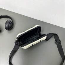 1 件纯色黑/白铆钉 PU 防水拉链单肩斜挎包，适合年轻学生的酷炫街头时尚 - 白色 - 查看 13