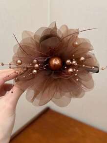 topshiny 1pc Fashionable Peony Flower & Feather Tassels Hair Clip, Elegant For Women To Wear To Meetings And Parties Valentine's Day Carnival, Mardi Gras Valentines Hair Claws Claw Clips Hair Clips Hair Jaw Clip Hair Clamps Hair Clutch Hair Catcher Clip, Casual - Multicolor - View 11