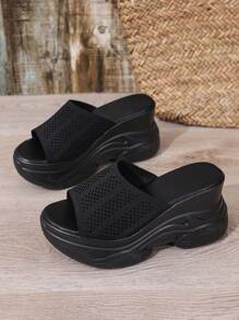 2025 新款夏季厚底女式凉鞋，百搭休闲高跟凉鞋，时尚一脚蹬拖鞋，沙滩度假鞋，白色和黑色可选 - 黑色 - 查看 7