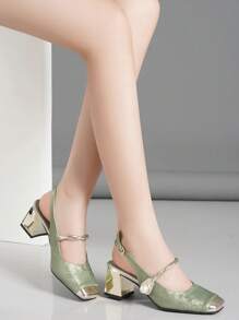 Square Toe Embroidered High Heel Shoes, Women Chunky Heel Casual Pumps