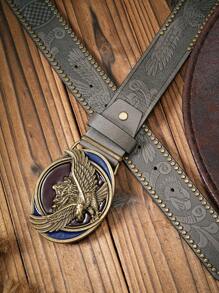 1 条男士波西米亚西部牛仔鹰扣复古深棕色 PU 皮带