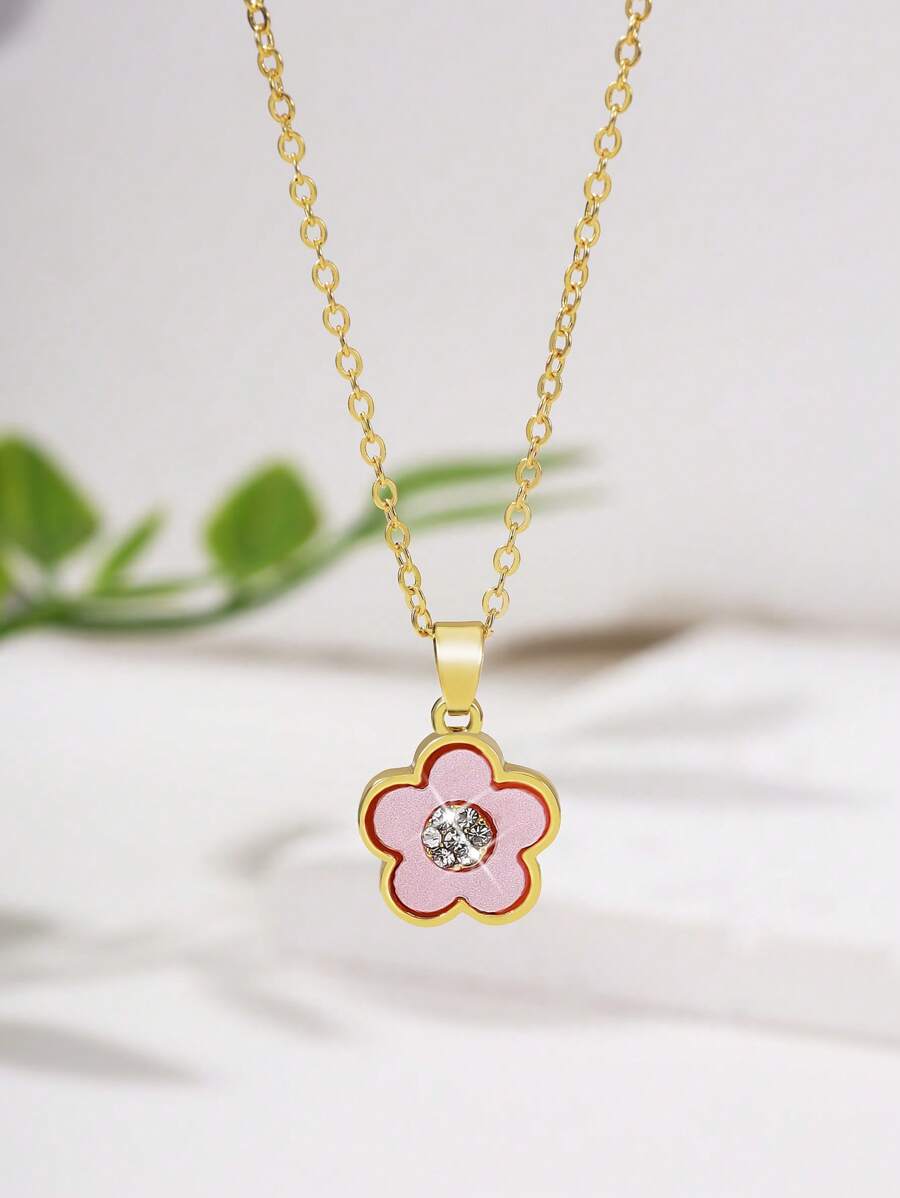 1pc Minimalist Versatile 5-Petal Zirconia Stone Necklace, Gift For Women, Date, Graduation