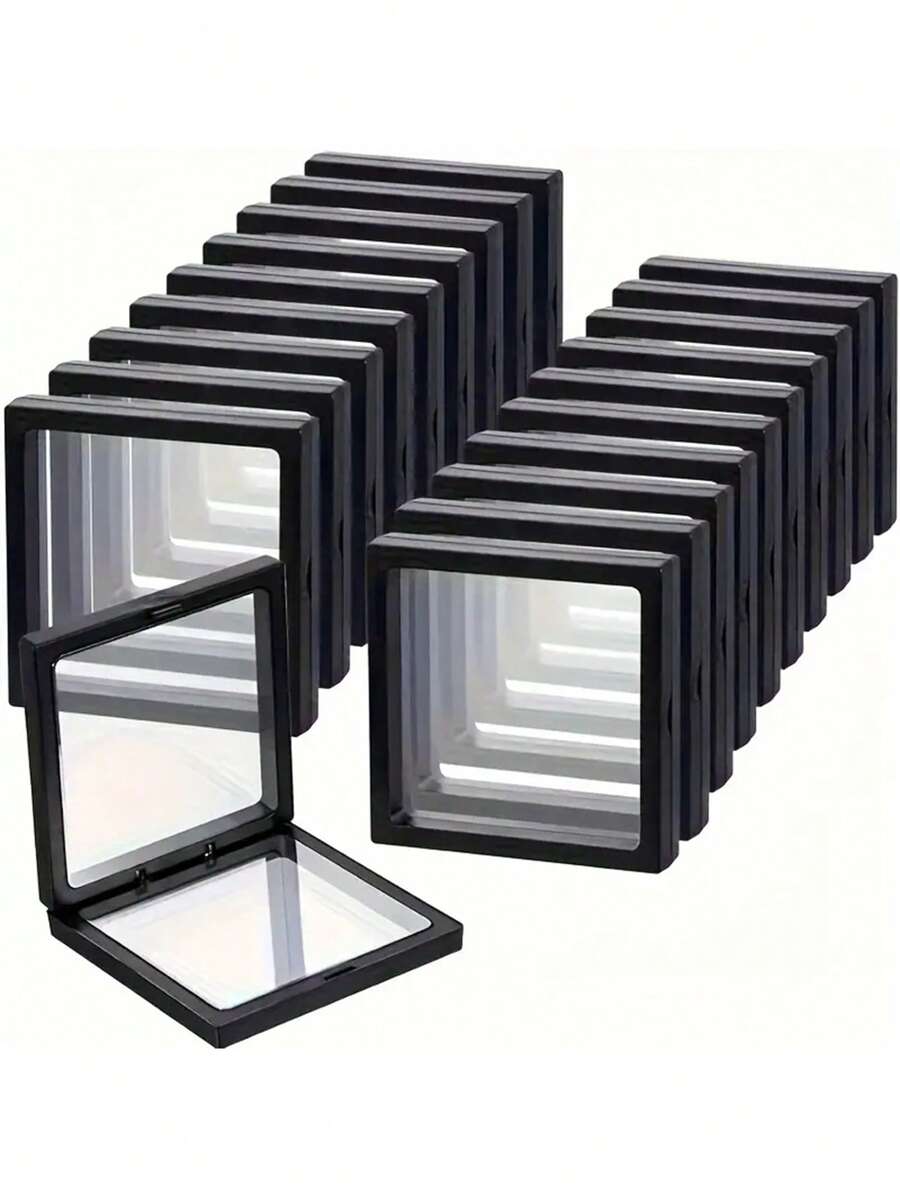 10 件 ClearView 3D 浮动展示盒，塑料防尘珠宝包装，透明悬浮收纳盒，用于项链、手镯、戒指、硬币、耳环、别针，带弹性膜，礼品盒，适合零售和个人使用