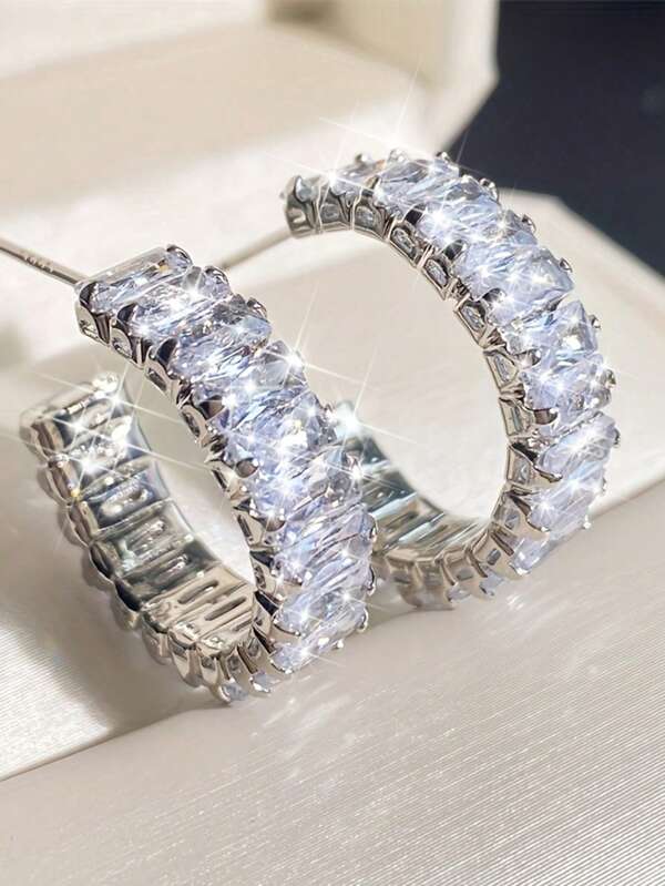 1 Pair Women's Fashionable Sparkly Stud Earrings, Versatile For Daily Wear & Parties, Gift For Her, Large Hoop Earrings