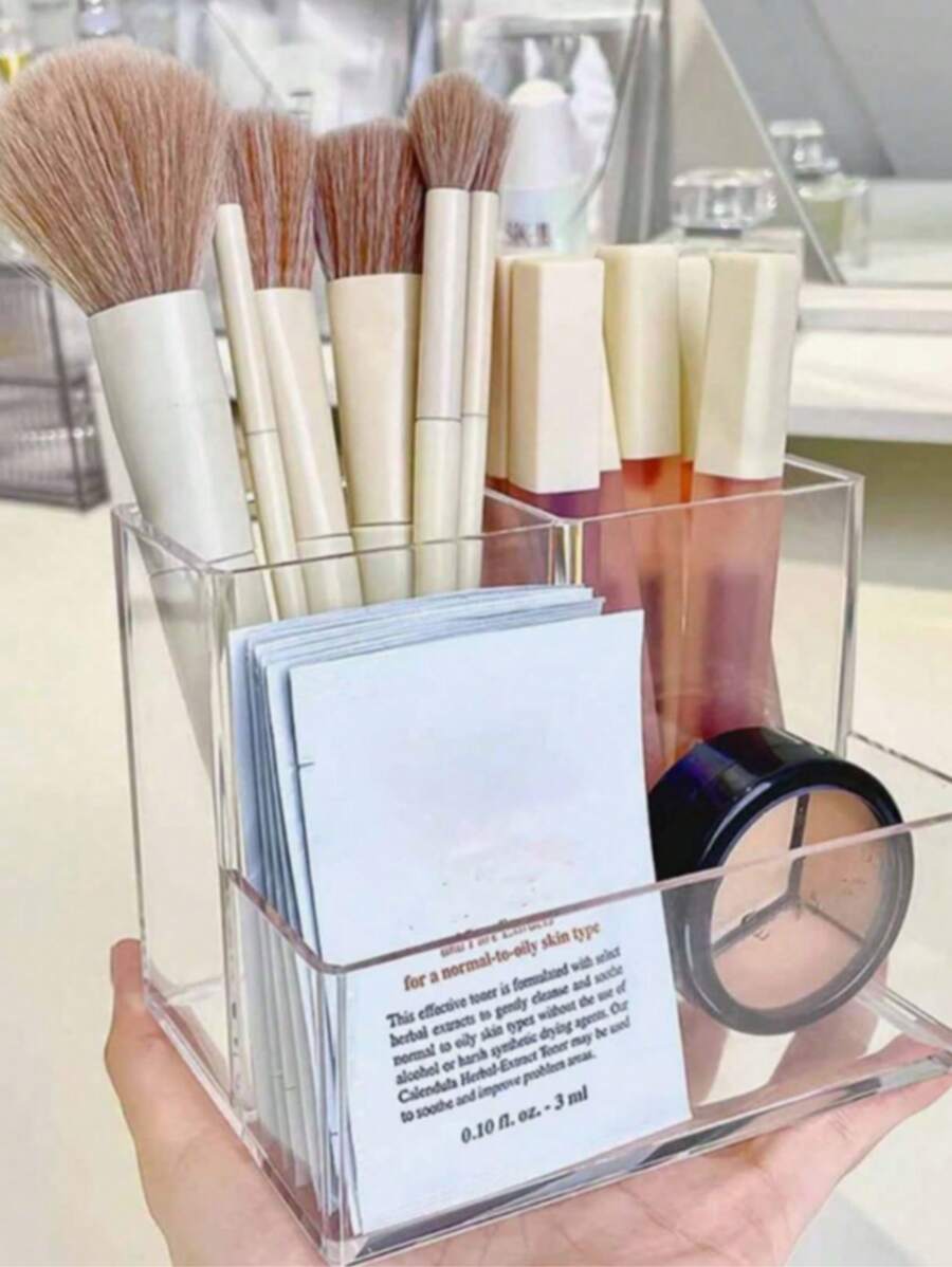 1pc Acrylic Mirror Cabinet Storage Box Narrow Transparent Makeup Organizer For Bathroom Bedroom Dresser - Clear - View 1