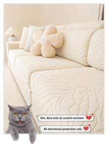 1pc Plush Jacquard Anti-Slip Sofa Seat Cushion Cover, Waterproof, Soft & Skin-Friendly, Pet-Proof, Elastic Sofa Slipcover, Suitable For L-Shaped Combination Sofa And 1/2/3/4 Seat Sofa, All Season