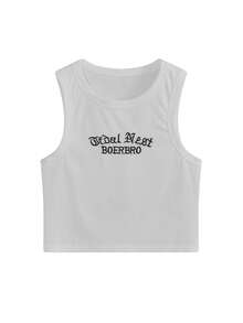 性感淑女字母刺绣短款背心，修身无袖休闲夏季外套