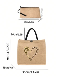 Juego de 2 piezas Bolso de Tela y Monedero con Estampado de Leopardo, Mariposa y Corazón - Bolsas de Compra Ligeras