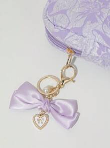 1x Cute Bow Pearl Bag Pendant + Lace Embroidery Square Bag, Bag Accessory Faux Pearl Keychain, Cute Faux Pearl Beaded Bracelet Keychain, Retro Charm Wallet Bag Backpack Car Charm For Women And Girls, Ribbon Pearl Pendant Suitable As A Gift For Friends And Relatives - Multicolor - View 6