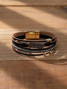 1 件波西米亚风格多层 PU 水钻磁扣手链，无限符号环绕手链，适合日常佩戴或音乐节