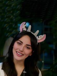 3 件装毛绒大耳朵黑白牛头带 + 腕带，女士动物服装头饰，适合万圣节、派对、四季舞会 - 彩色 - 查看 4