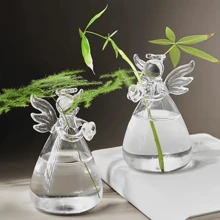 1 pieza Nuevo jarrón colgante de cristal con forma de ángel, vaso de flores creativo, decoración para el hogar y la oficina, regalo del Día de San Valentín, maceta para cultivo hidropónico