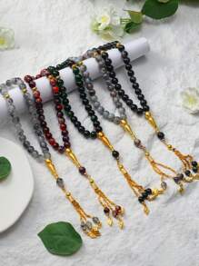 1pc Floral Pattern Glass Prayer Beads, 33pcs Beads, Prayer , 10mm Beads, 5 Color Handheld Misbaha - Multicolor - View 2