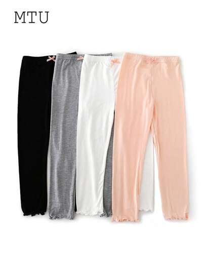 4 件套儿童纯色七分紧身裤，Rayon Mori 女童蝴蝶边饰紧身裤，适合春夏季