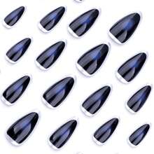 Transform Your Nails With 24pcs Minimalist Modernist Creative Retro Novelty Unique Personalized Music Festival Handsome Dark Style Hottie Silver Edge Haze Blue Blending Medium Almond Press On Nails Fake Nail Kit, Suitable For Girls And Women With Unique Personalities To Use In Daily Life And During Music Festivals