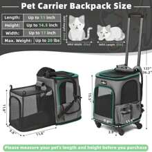Cat Carrier Backpack With Wheels, Expandable Rolling Pet Carrier With Breathable Mesh, Removable Cat Dog Backpack Carrier With Storage Pocket For Small Medium Cat Dog Under 20LBS - Grey - View 2