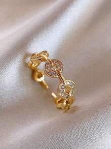 女士新款硬币戒指，个性小众设计，开口素圈，食指戴上很高端的感觉 - 金色 - 查看 1