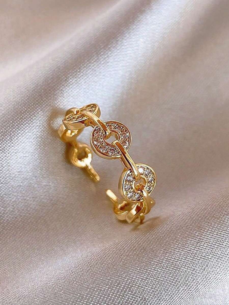 女士新款硬币戒指，个性小众设计，开口素圈，食指戴上很高端的感觉 - 金色 - 查看 1