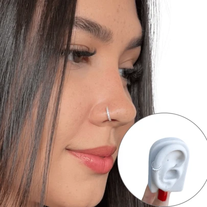 Piercing Nariz Helix 7mm Argola Cravejada Com 10 Pedras em Zircônia