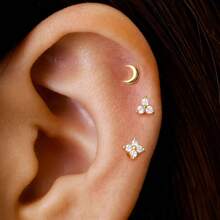 Set de cercei cu piercing pentru cartilaj din oțel inoxidabil placat cu aur de 18K pentru femei, mini zirconiu, moon Helix, cercei tragus, bijuterii de modă