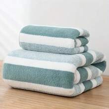 Luxury Towel Set, Striped Quick Dry Absorbent Towels, Suitable For RV Bathroom, Beach, Spa, Easy To Clean, Reusable Home Bathroom Decor Summer - Multicolor - View 1