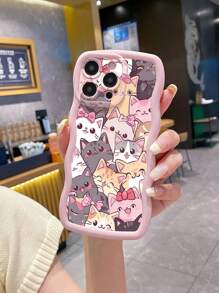 1 Stück Wellenmuster Katze stoßfeste Handyhülle kompatibel mit iPhone/kompatibel mit Galaxy/kompatibel mit Infinix/kompatibel mit Redmi/kompatibel mit OPPO/kompatibel mit VIVO/kompatibel mit Itel/kompatibel mit /kompatibel mit MOTO, internationale Version, nicht die Inlandsversion - Pink - Übersicht 2