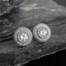 A Pair Of Female Austrian Round Crystal Earrings, Zirconia Hip-Hop Wedding Earrings, Women's Earrings