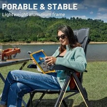 TIMBER RIDGE Silla de Camping Adulto 150kg Silla de Jardín Plegable Portátile de Alta Resistencia Respaldo Alto Silla Reclinable de 4 Posiciones para Campamento Picnic Jardín Caravana (1 Pc, Gray)