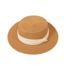 1pc Women's Wide Brim Straw Boater Hat, Foldable & Packable Beach Hat For Summer, Fits Size 56-58cm - Multicolor - View 2