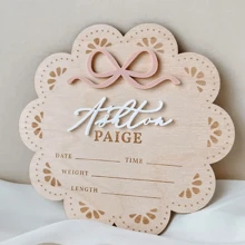 Customized Pink Bow Name Plaque & Birth Announcement Sign Gifts Birthday Graduation - Beige - View 3