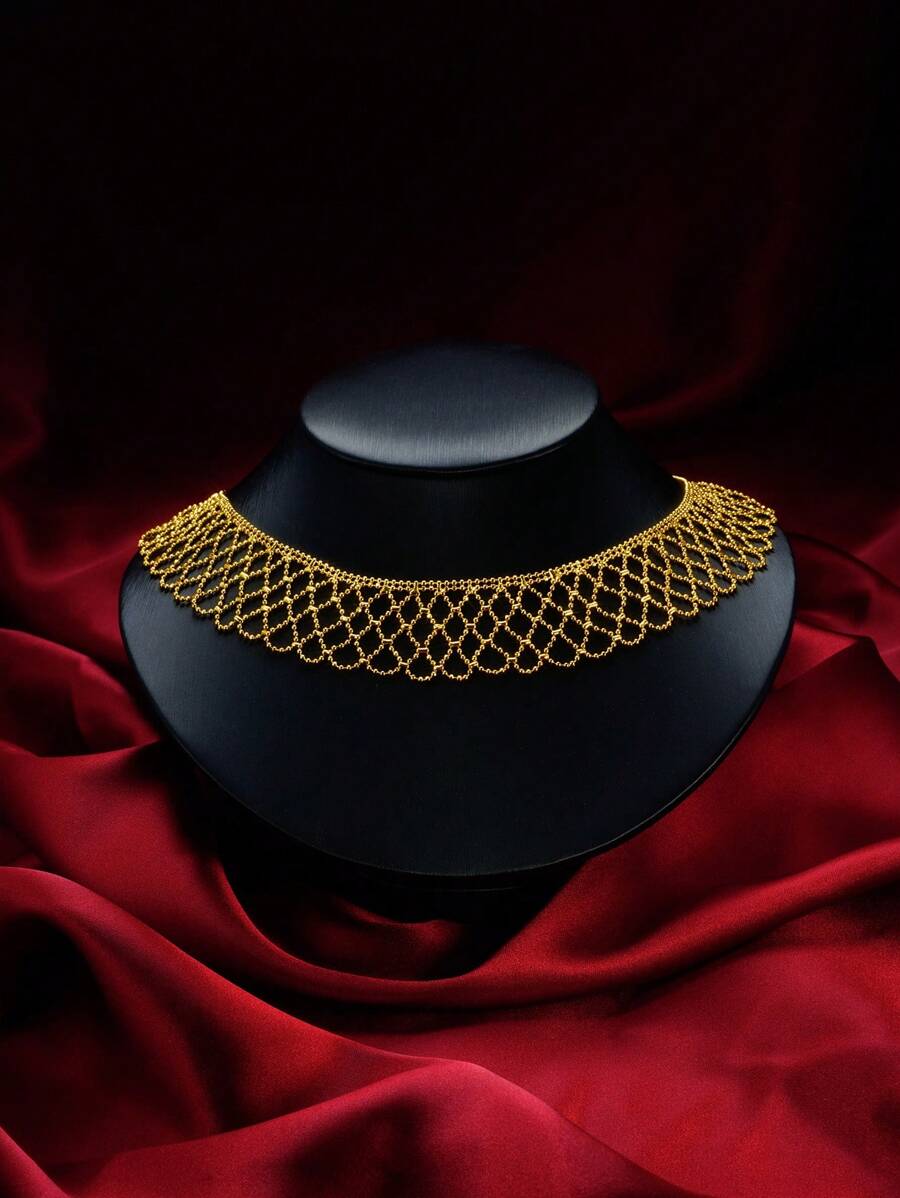 1 Pc Elegant Lace Choker Necklace, Graceful High-End Women Choker Collar Necklace For Brides, Weddings, Parties, Gifts For Lovers - Yellow Gold - View 1