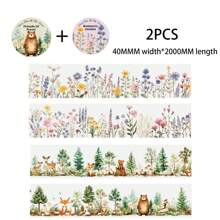 1 Roll Of 4CM Wide * 2M Long Two Styles Of Stickers Forest Animal Flower Garden Fence Mushroom Handbook Tape Stickers Aesthetic Stickers For Scrapbook Journaling Water Bottles Laptop, Scrapbooking Supplies Kit, Waterproof Vinyl Bullet Junk Journal Stickers For Adults Back To School