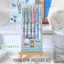 Sanrio Sanrio 6pcs/12pcs Hello Kitty & Kuromi & Melody & Cinnamoroll & Pochacco Erasable/Not Erasable Gel Cute Pens With Cute Moyi Design, The Erasable Pen Is Blue Ink, And The Non-Erasable Pen Is Black Ink,Retractable,Officesupplies,0.5mm Erasable Gel Pens, Good At Writing Quick-Drying, Press The Pen Neutral Pen