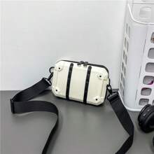 1 件纯色黑/白铆钉 PU 防水拉链单肩斜挎包，适合年轻学生的酷炫街头时尚 - 白色 - 查看 14