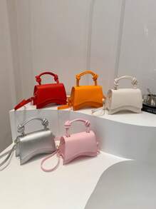 1 Pc Stylish Solid Color Novelty Bag, Flip Magnet Handbag ,Adjustable Shoulder Strap Crossbody Bag,Multifunctional Shoulder Bag,For Children/Student/Girl For Shopping/Daily Use - Silver - View 1