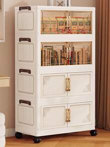 可折叠多层收纳箱卧室衣服双门储物柜，奶油色，适用于客厅书籍和零食