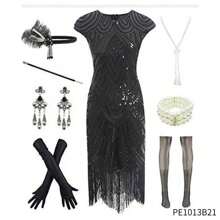 1920S Women's Flying Boom Girl Dress Sequin Dress V-Neck Lace Tassel Dress Clothing With Roaring 20s Accessories For 20s Reception, Prom, Role Play,Mother's Day Gift