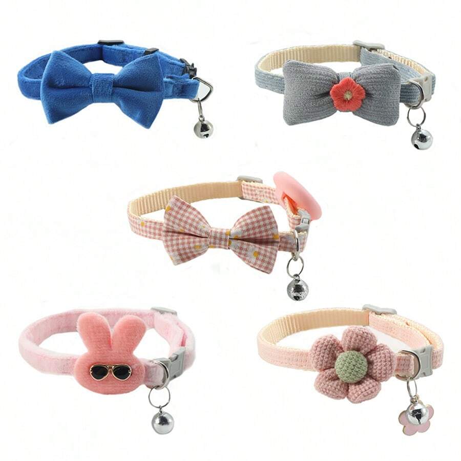 全新可爱卡通印花宠物项圈，可调节狗/猫项圈，带铃铛、颈环