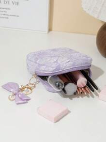 1x Cute Bow Pearl Bag Pendant + Lace Embroidery Square Bag, Bag Accessory Faux Pearl Keychain, Cute Faux Pearl Beaded Bracelet Keychain, Retro Charm Wallet Bag Backpack Car Charm For Women And Girls, Ribbon Pearl Pendant Suitable As A Gift For Friends And Relatives - Multicolor - View 7