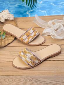 1 Pair Glitter Summer Girls Flat Anti-Slip Fashion Sandals