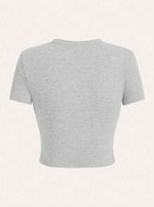 Graphic Printed Short T-Shirt, Y2K Spring And Summer Short-Sleeved Crop Top, Women's Top, |Summer Tops,Tops For Women,Summer Top,Graphic Tees Women,Haut,Tops Verano,Tops Mujer,Going Out Tops Women,Women Tops,T Shirts For Women,T Shirts Women,T Shirts Femme,Tops Damen,,Holiday Outfits Night,Summer Holiday,T Shirt Damen,Tops For Summer,Cute Tops,Summer Tops For Women - Màu Xám nhạt - Xem 2