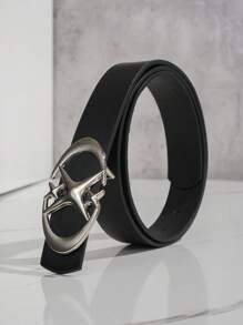 1 件女士时尚 PU 腰带，配新月和星形扣，百搭装饰 - 黑色 - 查看 1