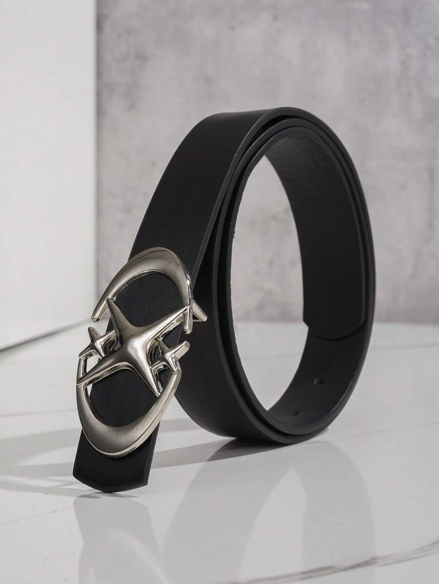 1 件女士时尚 PU 腰带，配新月和星形扣，百搭装饰 - 黑色 - 查看 1