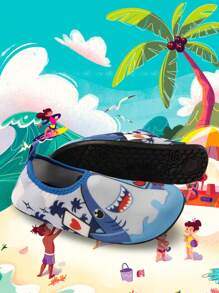 儿童户外沙滩鞋，男童浅蓝色鲨鱼网软底轻便透气游泳水鞋，适合户外、沙滩、万圣节派对 - 淺藍色 - 查看 9