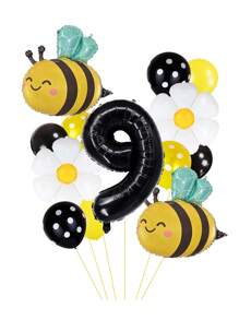 13pcs/Set 32 Inch Gold/Black 0-9 Number Balloons, Giant Bee Shaped Foil Balloon, Daisy/White Flower Balloons (Approx. 42cm Diameter), 12 Inch Yellow/Black Polka Dot Balloons, Creating A Dreamy Bee-Themed Party For Birthday Celebration, Spring Outdoor Party, Business Events, Etc.