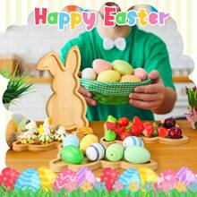 Un plateau à nourriture en forme d'œuf de lapin de Pâques en bois, plateau de partage de collation pour fête d'anniversaire, plateau décoratif en bois pour artisanat de Pâques et de Noël, plateau de grille pour fruits, bonbons et desserts, fournitures de décoration de Pâques, base de plateau délicat en forme d'œuf de lapin, plateau de fête maison pour biscuits et chocolats, décoration de cuisine en bambou créative et amusante, plateau de table à vin de fête