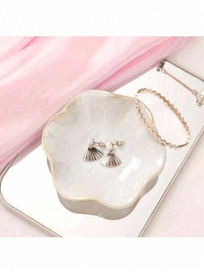 1 pieza/ Organizador de joyería de cerámica elegante con diseño de loto para aretes, anillos, llaves y accesorios pequeños, perfecto como regalo de cumpleaños o Año Nuevo, organizador de escritorio, decoración navideña para mujeres, organizador de viaje, decoración esencial de otoño, Halloween