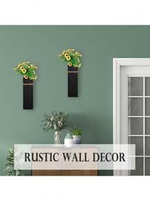 2 pièces Jardinières murales - 2 pièces de vases muraux en bois pour fleurs séchées et plantes artificielles, vase de fleurs en bois de style ferme moderne. Décoration pour salon, chambre, cuisine - Décoration de chambre noire, décoration de jardin, décoration de mariage, décoration de la maison